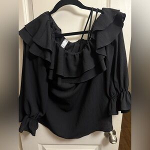 Elegant Black Ruffled Women's Top